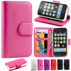 iPhone 4S / 4 Simple Flip Leather Wallet Case (Hot Pink)